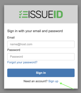 IssueID Login Screen