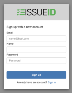 IssueIS Sign Up Screen